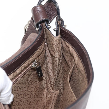 Salvatore Ferragamo Gancini Shoulder Bag Leather, BROWN, LEATHER, Shoulder bag