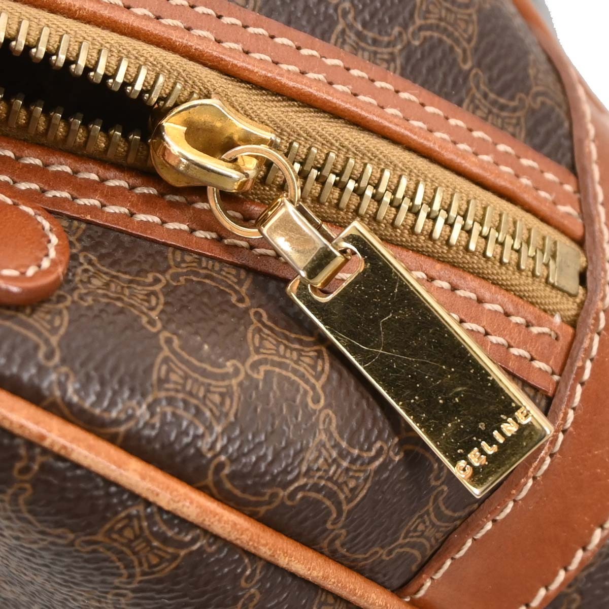 Celine Vintage Macadam Handbag Canvas, BROWN, PVC, Handbag