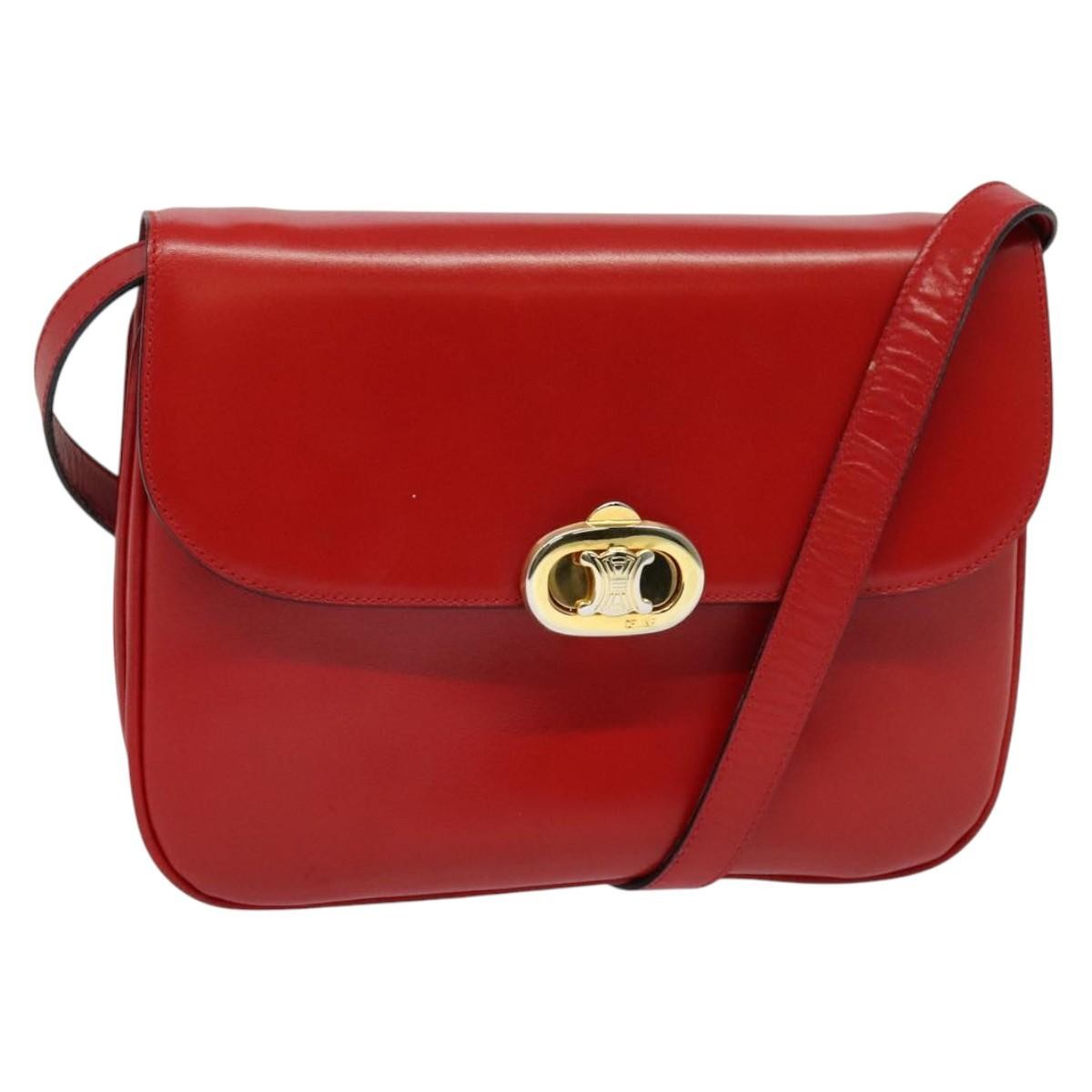 Celine Vintage Triomphe Shoulder Bag Leather, RED, LEATHER, Shoulder bag