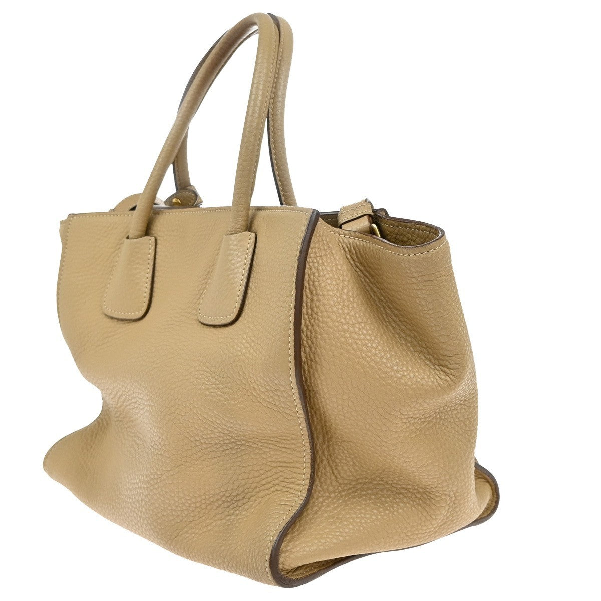 Prada Front Pocket Wing Convertible Tote Vitello Daino, BEIGE, LEATHER, Tote bag