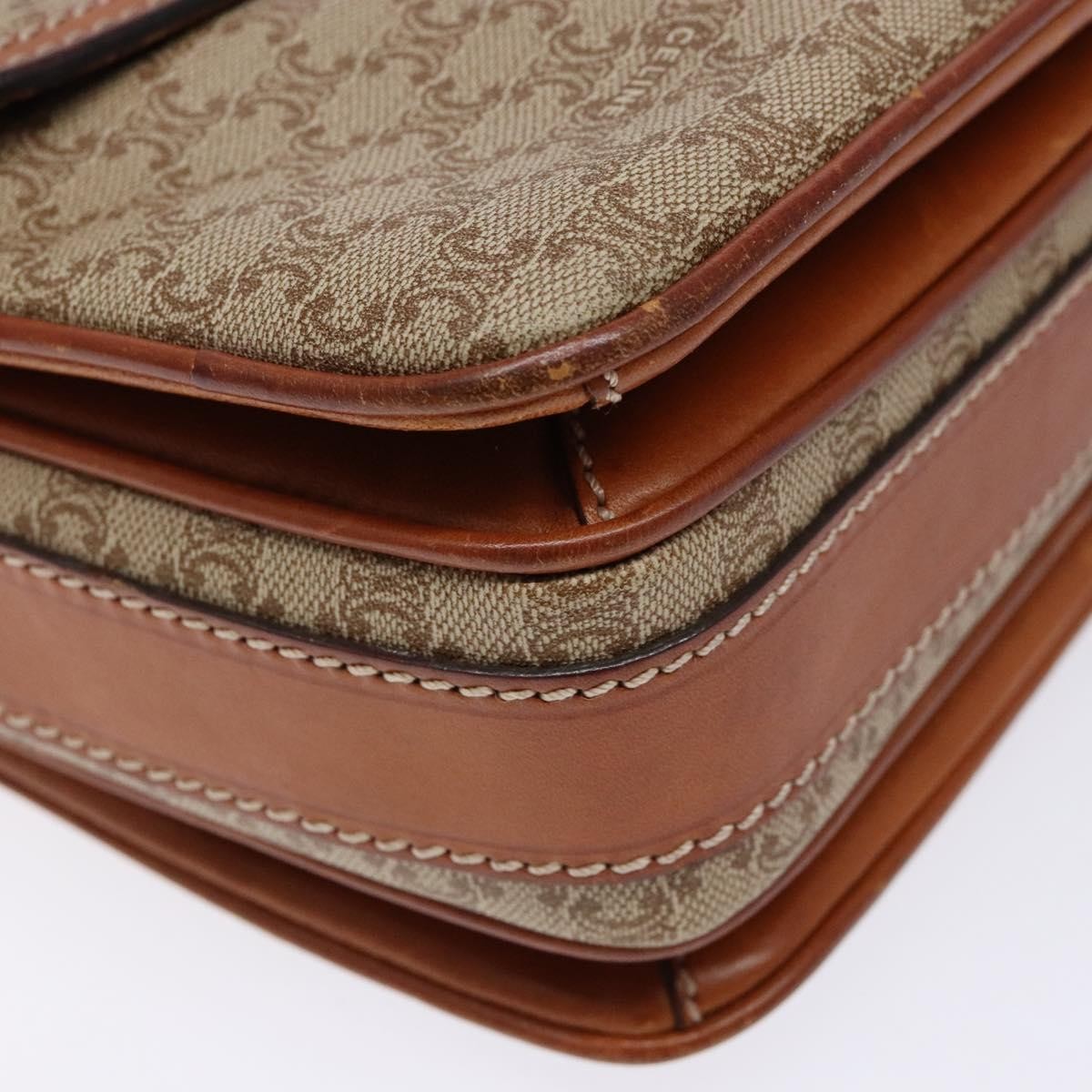 Celine Vintage Macadam Shoulder Bag Canvas and Leather, BEIGE, CANVAS, Shoulder bag