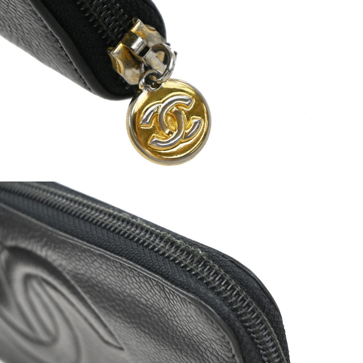 Chanel CC Zip Around Wallet Leather, BLACK, LEATHER, Wallets