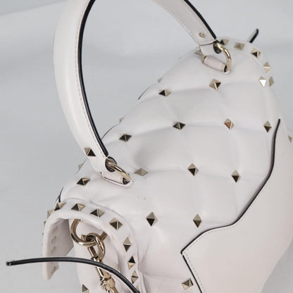 Valentino Garavani VLTN Candystud Top Handle Bag Printed Leather, WHITE, LEATHER, Handbag