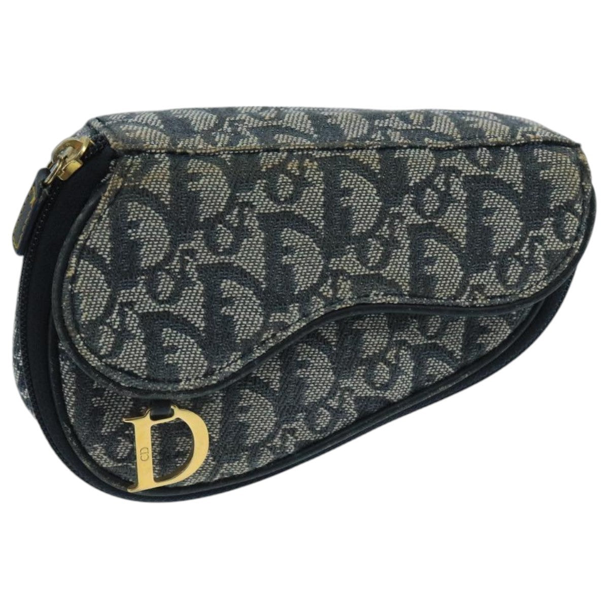 Christian Dior Vintage Saddle Coin Purse Diorissimo Canvas, NAVY, CANVAS, Clutche & pouche
