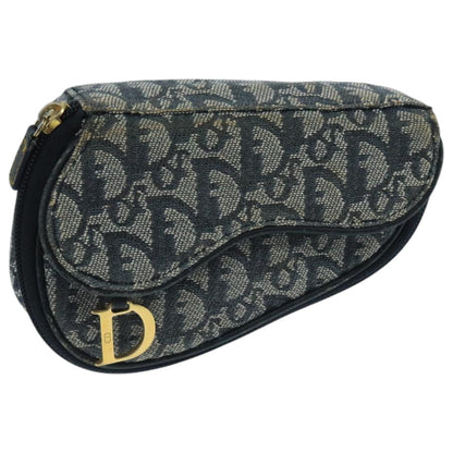 Christian Dior Vintage Saddle Coin Purse Diorissimo Canvas, NAVY, CANVAS, Clutche & pouche