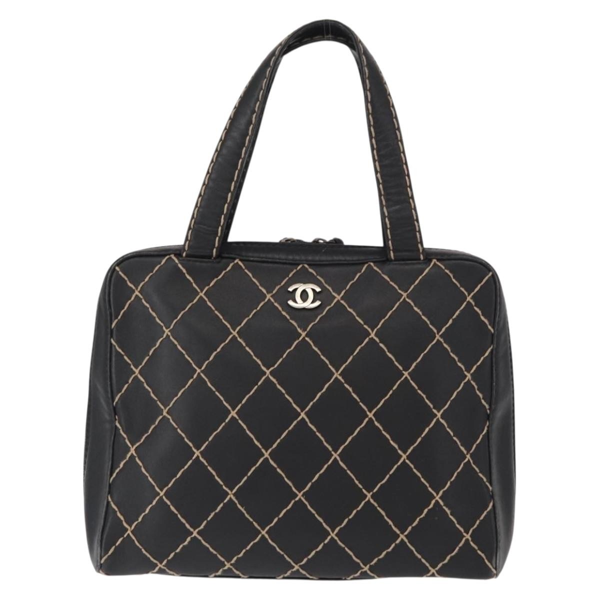 Chanel Surpique Zip Around Satchel Quilted Leather, BLACK, LEATHER, Handbag