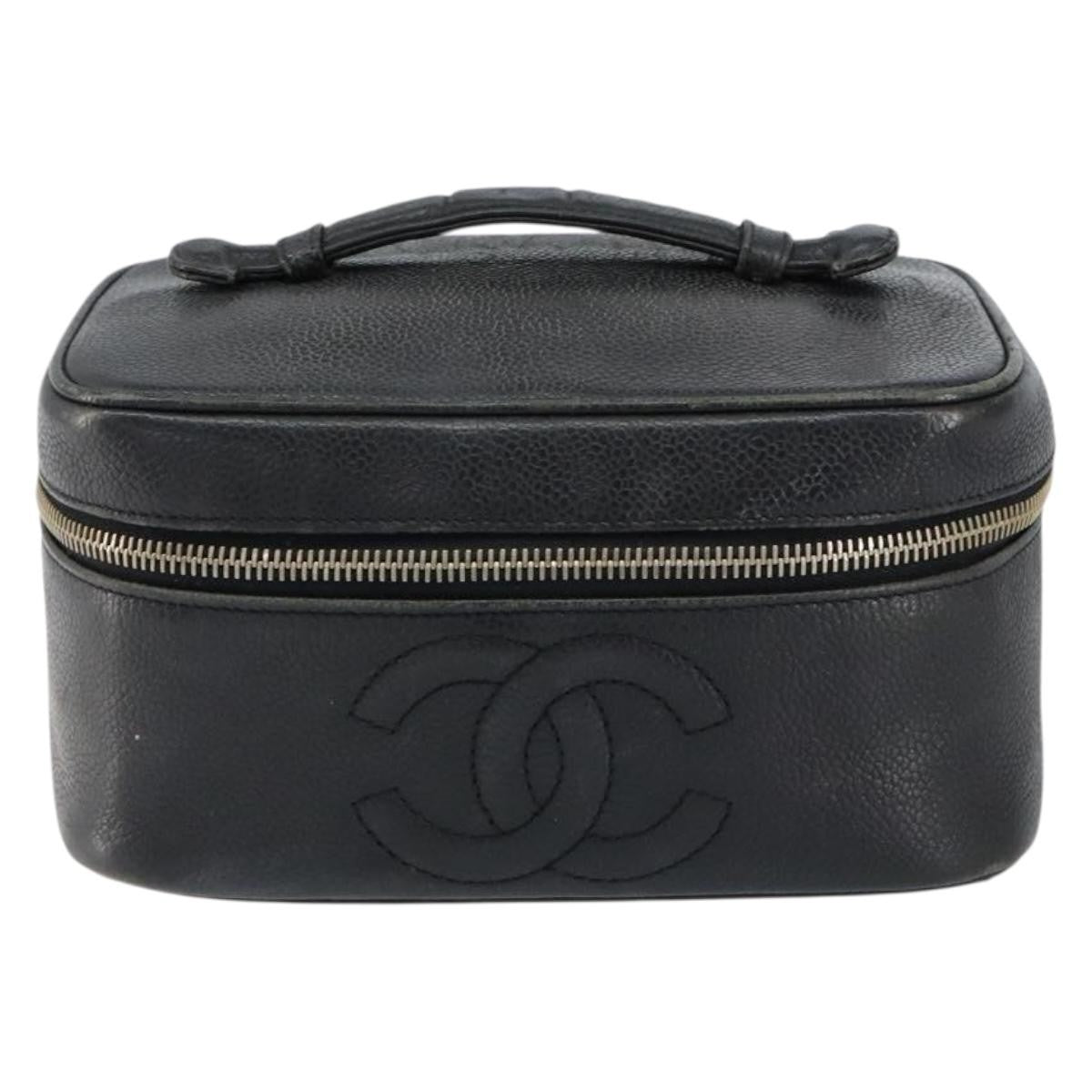 Chanel Vintage Cosmetic Case Leather, BLACK, LEATHER, Clutche & pouche