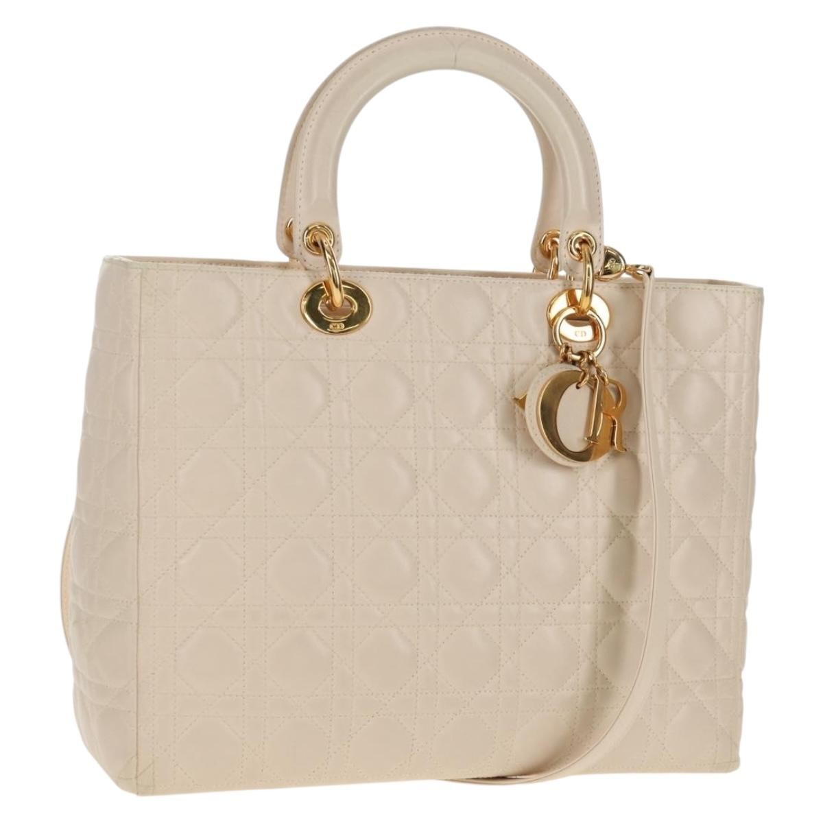Christian Dior Vintage Lady Dior Bag Cannage, WHITE, LEATHER, Handbag