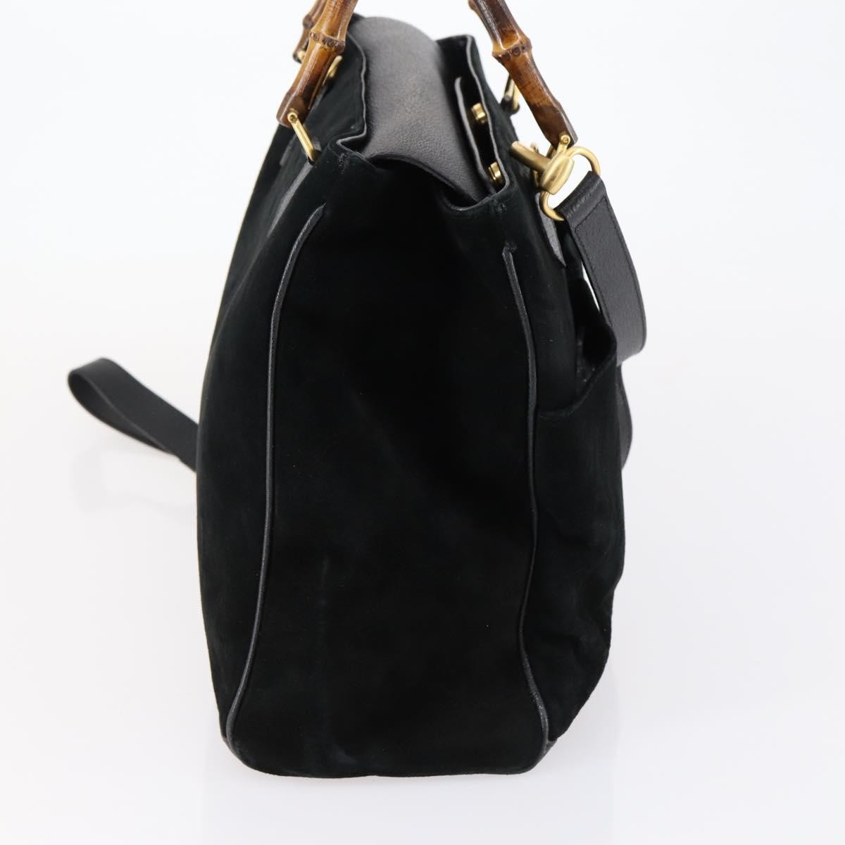 Gucci Vintage Bamboo Handle Bag Suede, BLACK, SUEDE, Handbag