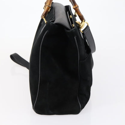 Gucci Vintage Bamboo Handle Bag Suede, BLACK, SUEDE, Handbag