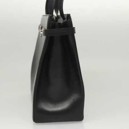 Salvatore Ferragamo Gancini handbag Leather, BLACK, LEATHER, Handbag