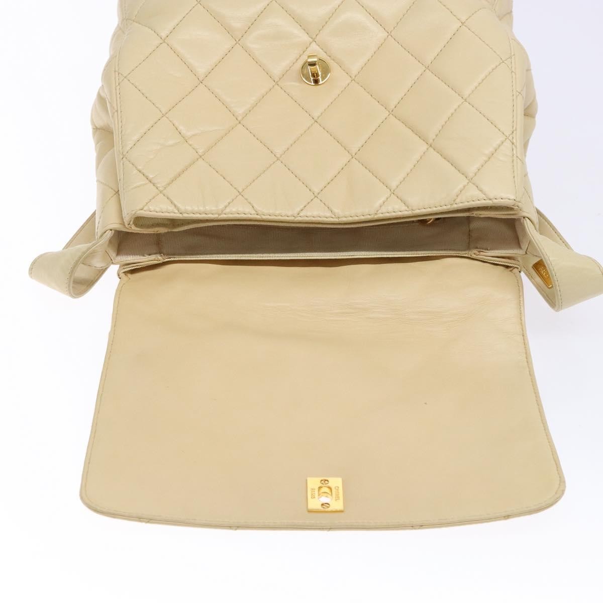 Chanel Vintage CC Flap Crossbody Bag Quilted Lambskin, BEIGE, LEATHER, Shoulder bag