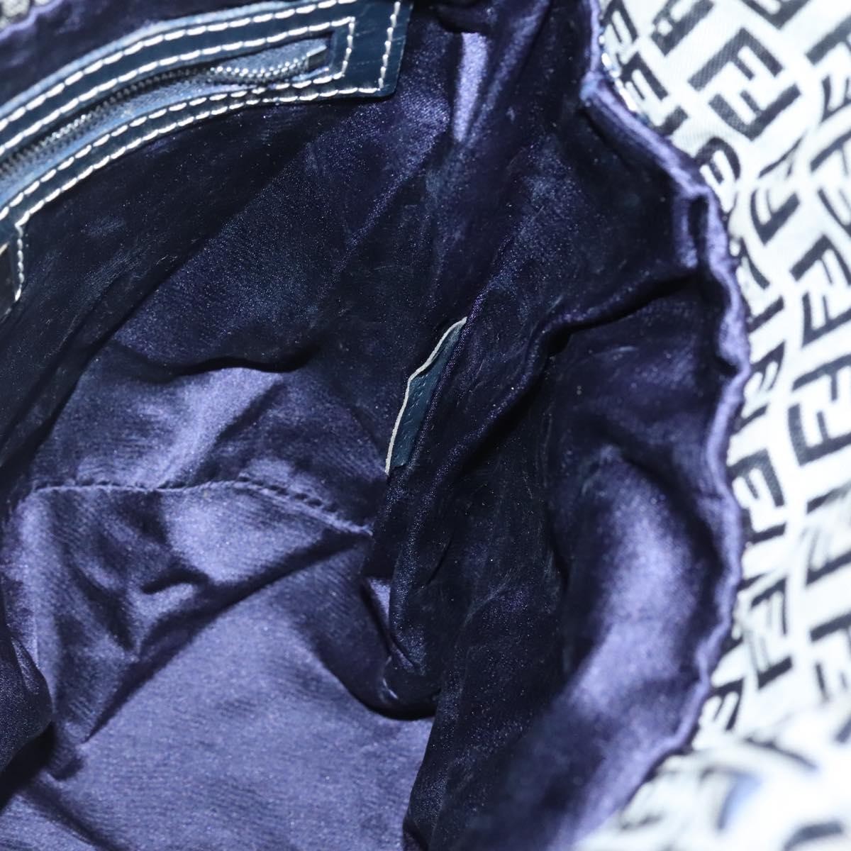 Fendi FF Logo Mon Tresor Bucket Bag Printed Shearling with Leather, NAVY, CANVAS, Shoulder bag