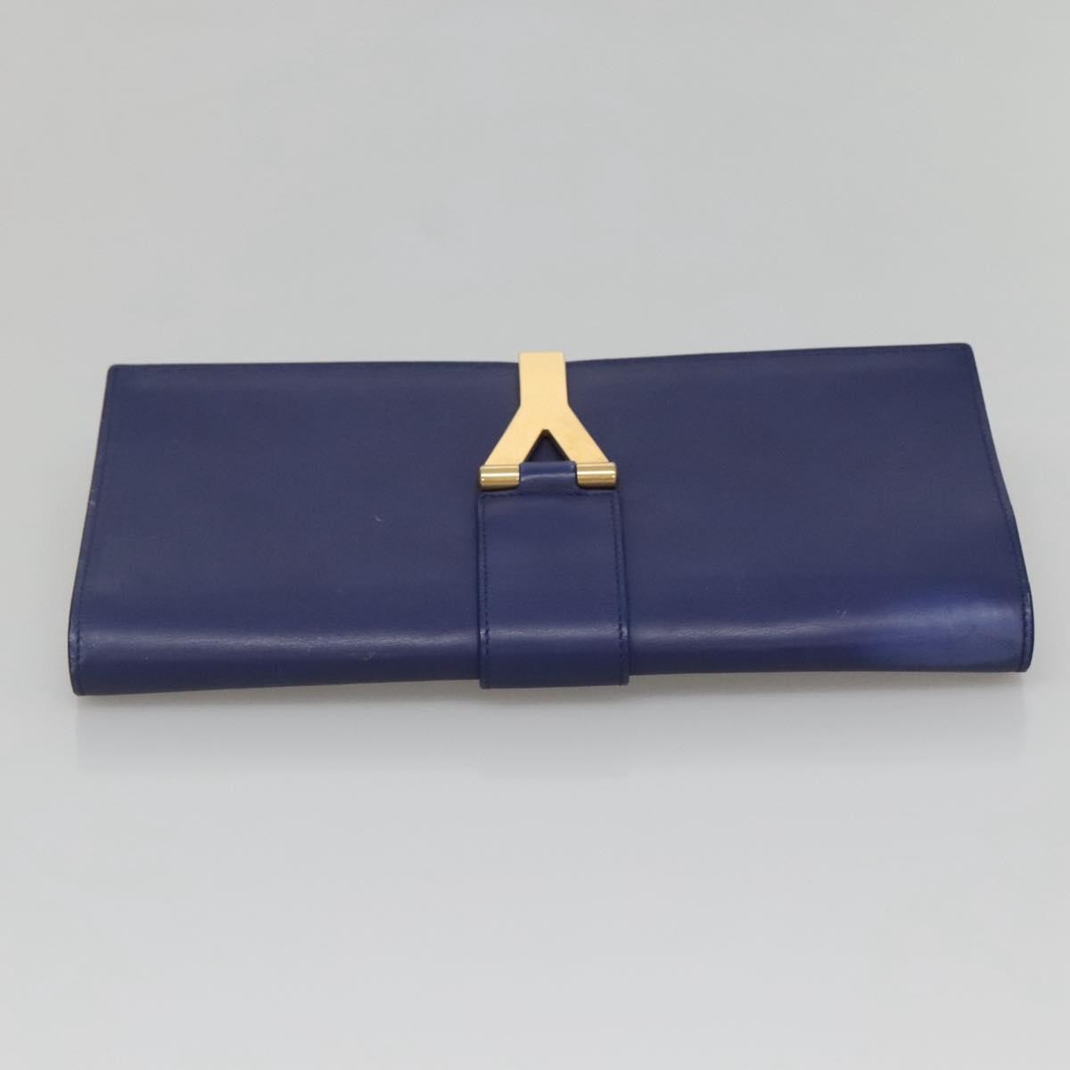 Saint Laurent Chyc Clutch Leather, BLUE, LEATHER, Clutche & pouche
