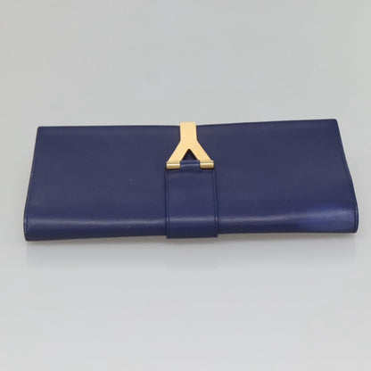 Saint Laurent Chyc Clutch Leather, BLUE, LEATHER, Clutche & pouche