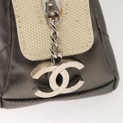Chanel Biarritz Cosmetic Pouch Quilted Coated Canvas, GRAY, PVC, Clutche & pouche