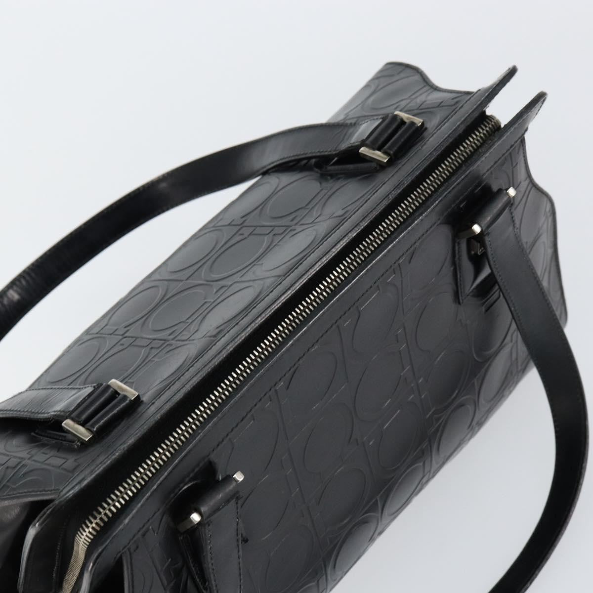 Salvatore Ferragamo Gancini Tote Leather, BLACK, LEATHER, Tote bag