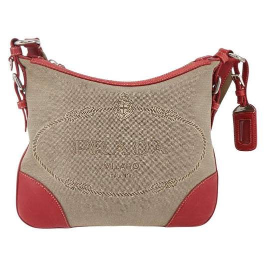 Prada Logo Zip Crossbody Bag Canvas, BEIGE, CANVAS, Shoulder bag