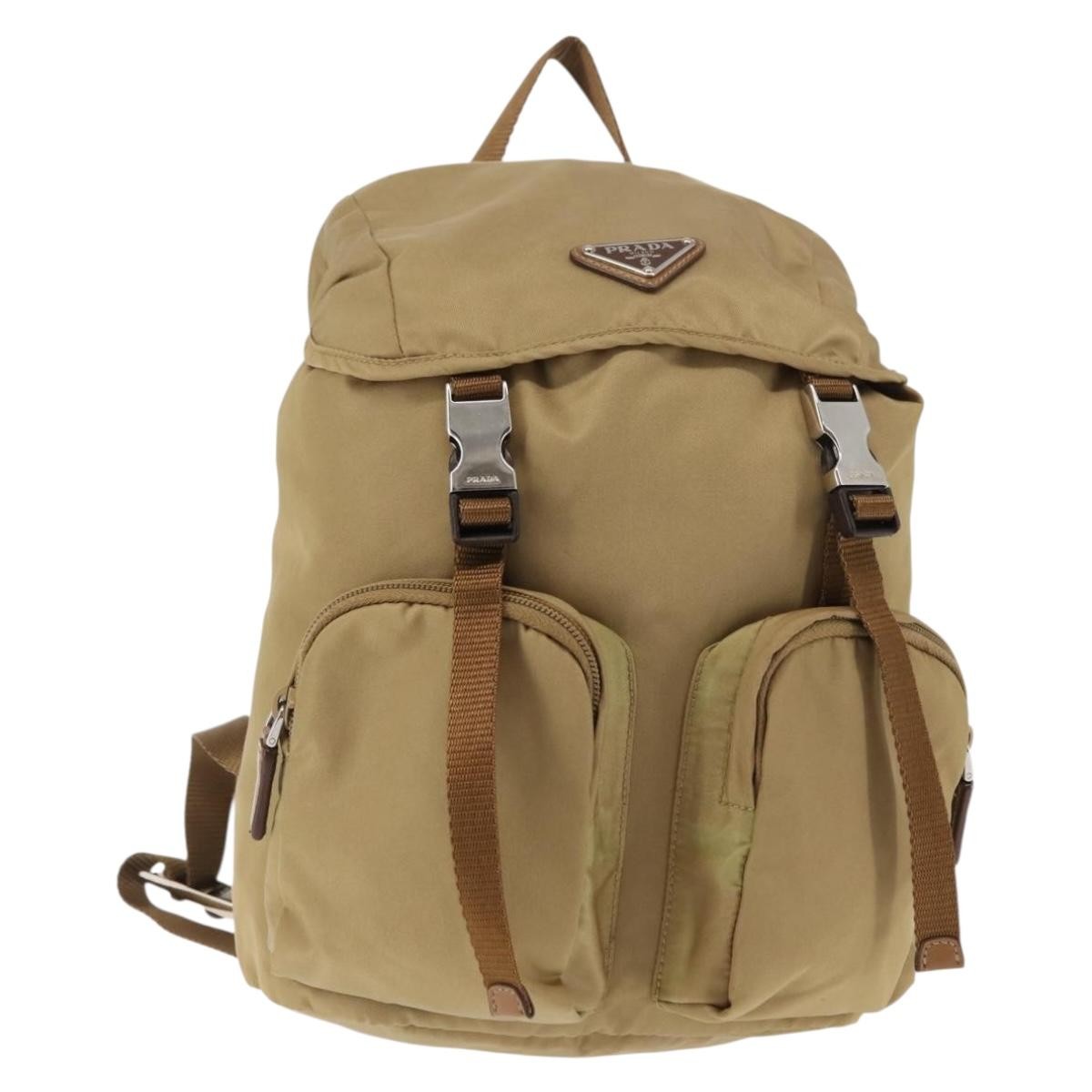 Prada Double Pocket Buckle Backpack Tessuto, BEIGE, NYLON, Backpack