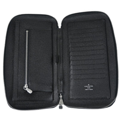 Louis Vuitton Atoll Organizer Wallet Taiga Leather, BLACK, LEATHER, Clutche & pouche