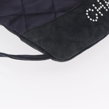 Chanel Vintage Drawstring Backpack Quilted Satin with Suede, NAVY, SATIN, Backpack