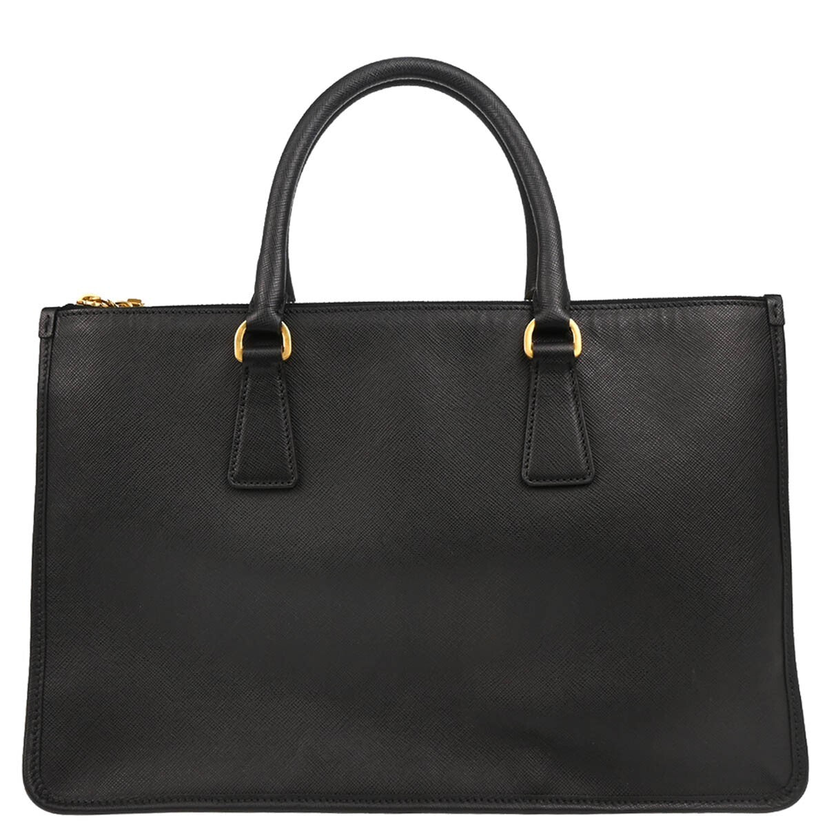 Prada Lux Double Zip Frame Tote Saffiano Leather, BLACK, LEATHER, Tote bag