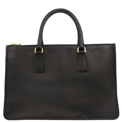 Prada Lux Double Zip Frame Tote Saffiano Leather, BLACK, LEATHER, Tote bag