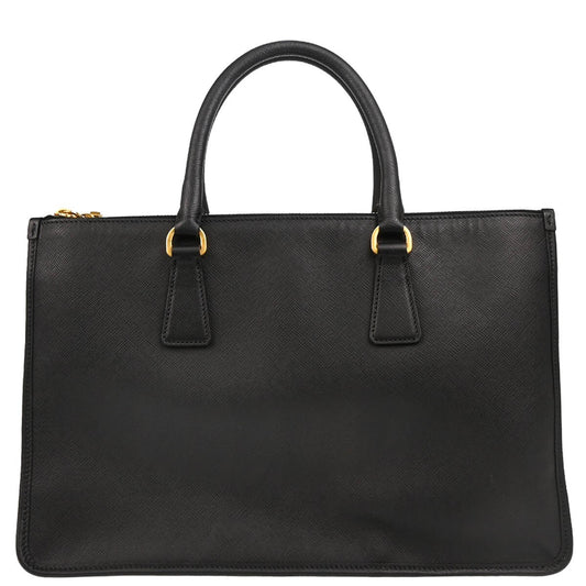 Prada Lux Double Zip Frame Tote Saffiano Leather, BLACK, LEATHER, Tote bag