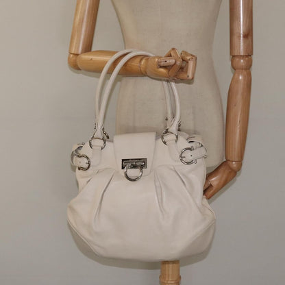 Salvatore Ferragamo Gancini Shoulder Bag Leather, WHITE, LEATHER, Shoulder bag