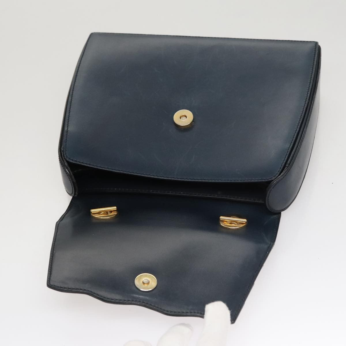 Celine Circle Logo Handbag Leather, NAVY, LEATHER, Handbag