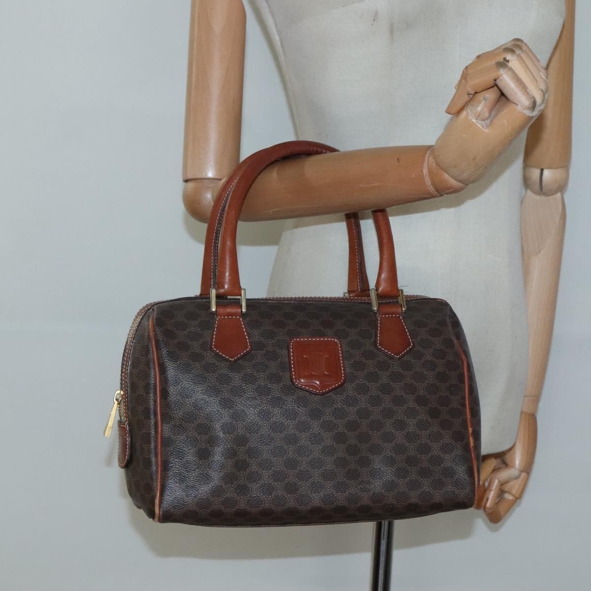 Celine Macadam Handbag Macadam with leather, BROWN, CANVAS, Handbag