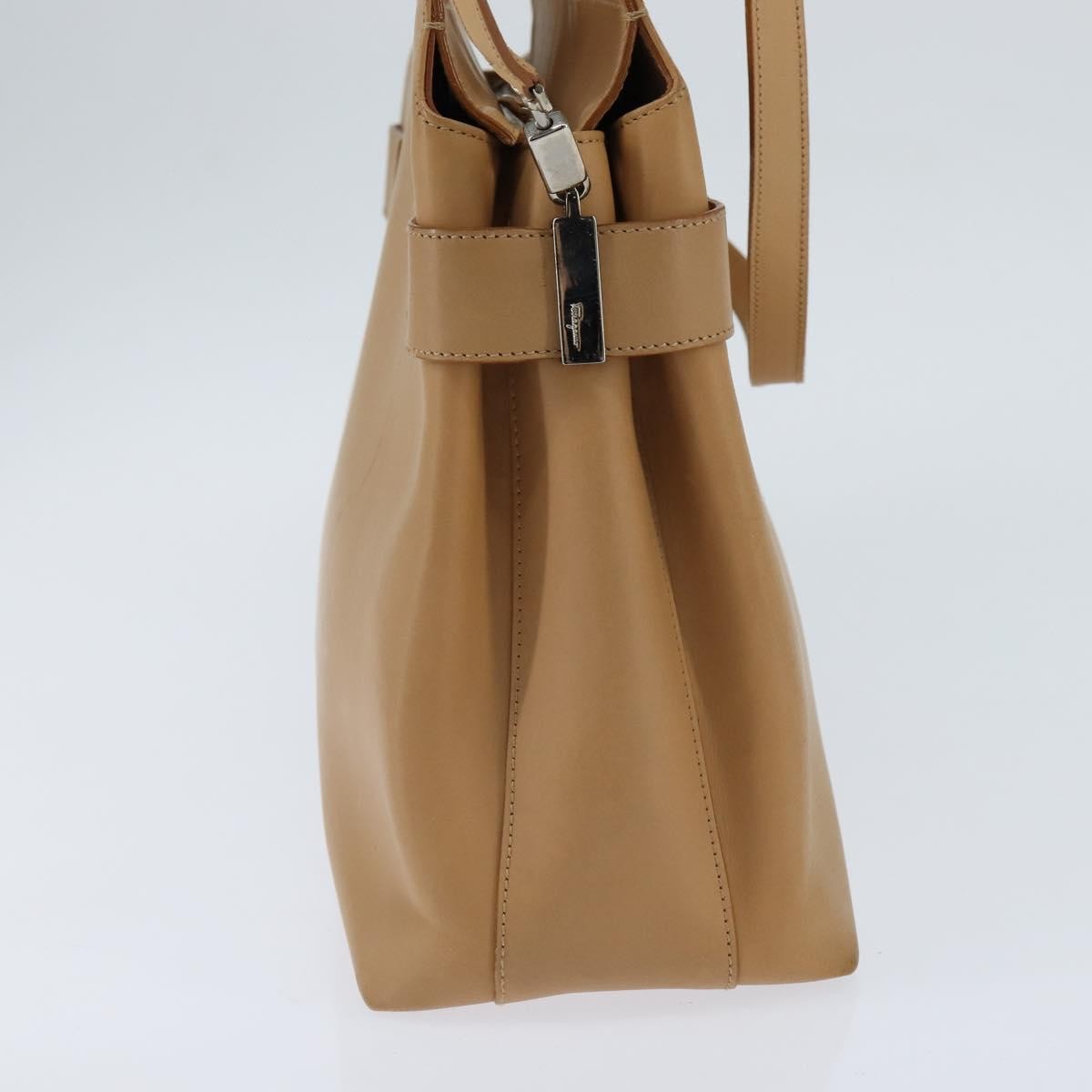 Salvatore Ferragamo Gancini Tote Leather, BEIGE, LEATHER, Tote bag