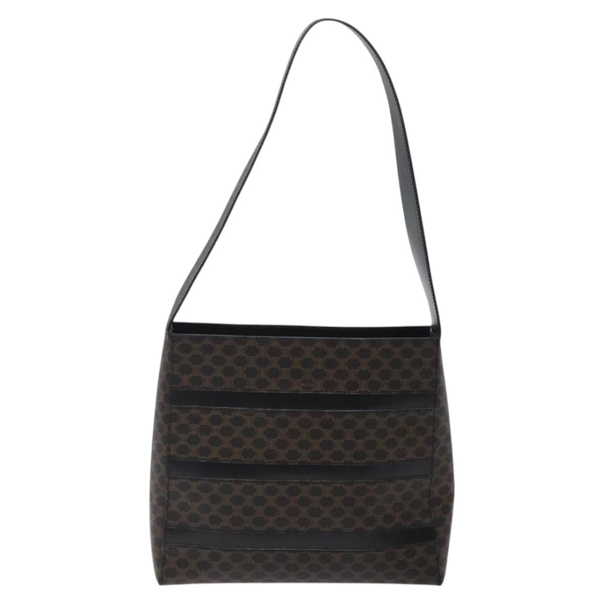 Celine Vintage Macadam Shoulder Bag Canvas and Leather, Black, Canvas, Shoulder Bag