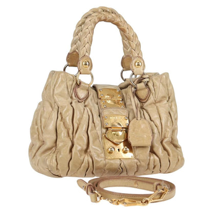 Miu Miu Coffer Convertible Satchel Leather, BEIGE, LEATHER, Handbag