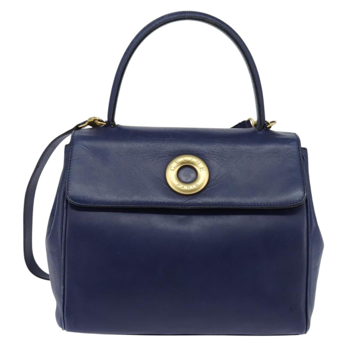 Celine Circle Logo Handbag Leather, BLUE, LEATHER, Handbag
