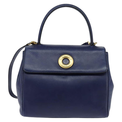 Celine Circle Logo Handbag Leather, BLUE, LEATHER, Handbag