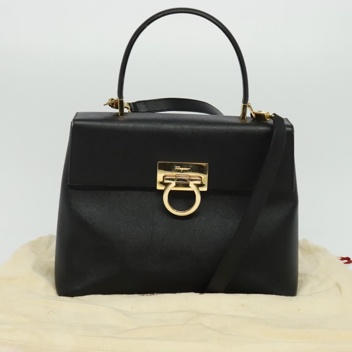 Salvatore Ferragamo Gancini Convertible Top Handle Bag Leather, BLACK, LEATHER, Handbag