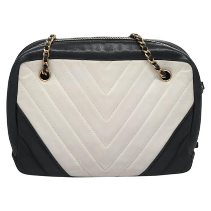 Chanel V Stitch Leather, WHITE, LEATHER, Handbag