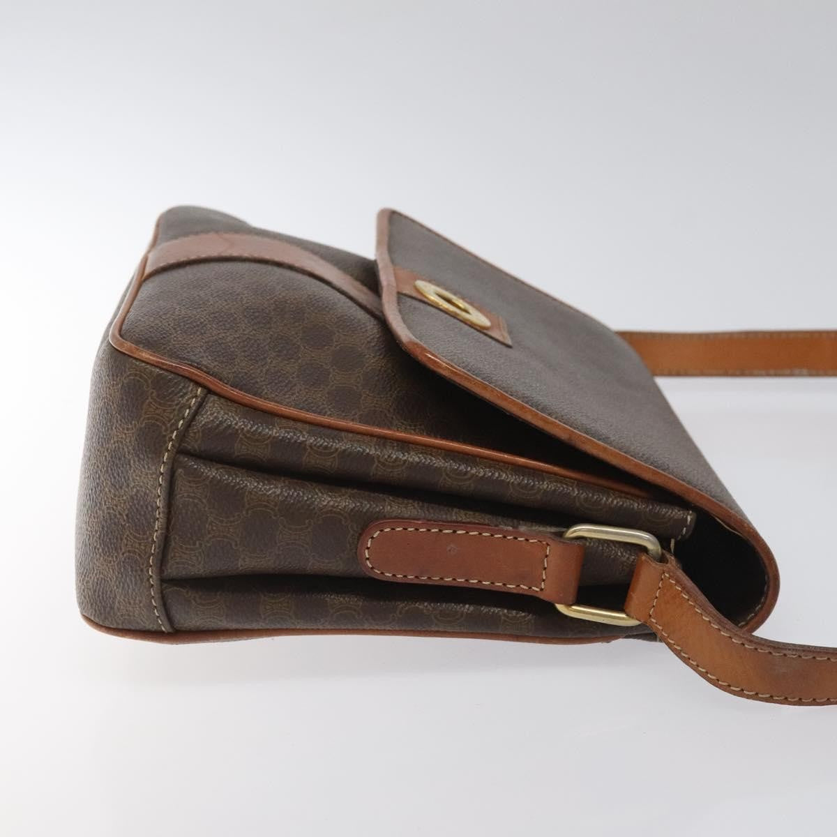 Celine Vintage Macadam Circle Logo Shoulder Bag Canvas and Leather, Brown, Canvas, Shoulder Bag