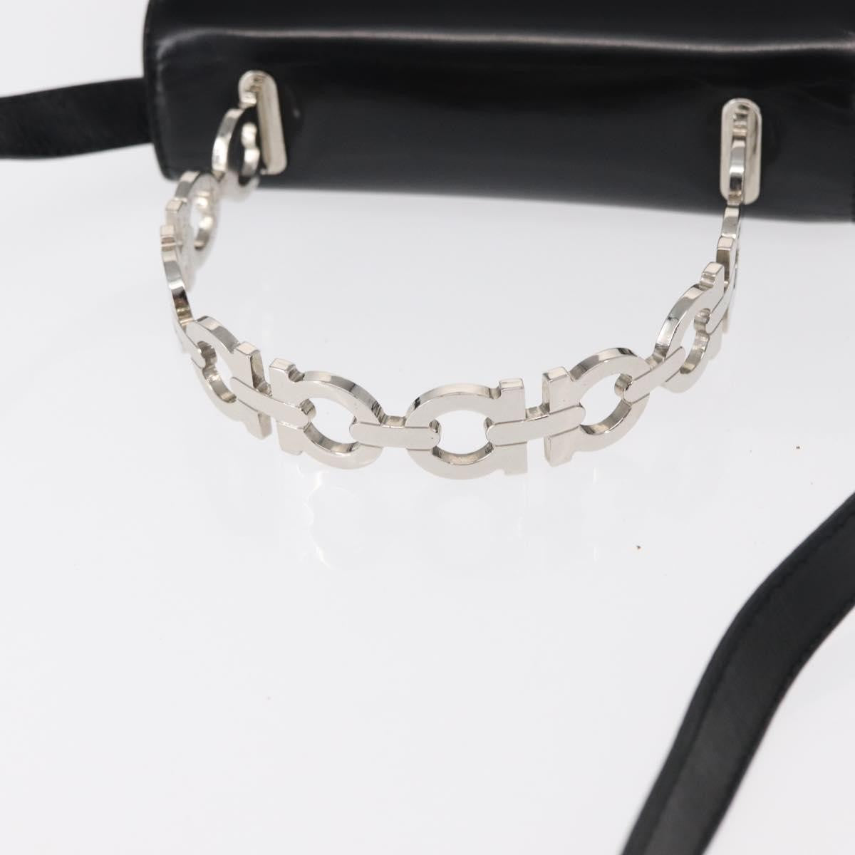 Salvatore Ferragamo Gancini handbag Leather, BLACK, LEATHER, Handbag