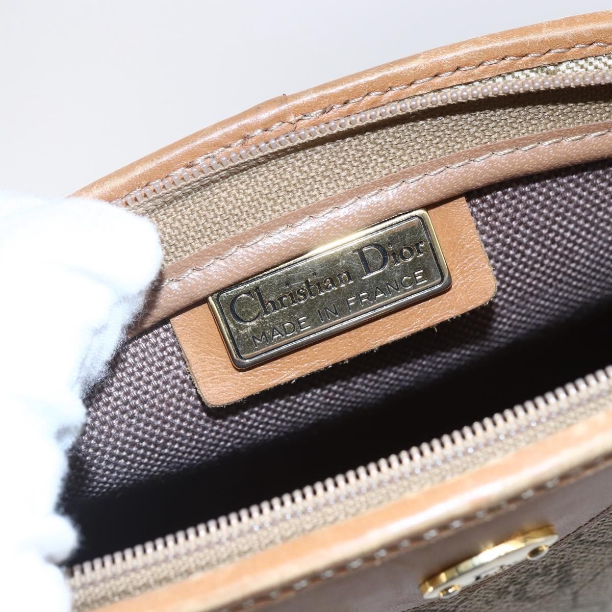 Christian Dior Vintage Honeycomb Shoulder Bag Canvas and Leather, BEIGE, CANVAS, Shoulder bag