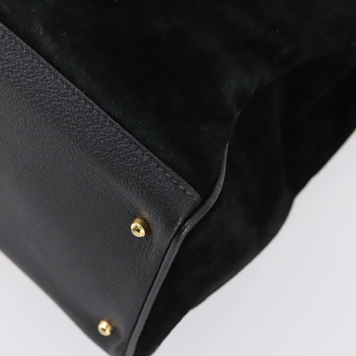 Gucci Vintage Bamboo Handle Bag Suede, BLACK, SUEDE, Handbag