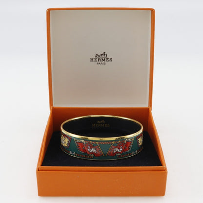 Hermes Caleche Bangle Bracelet Enamel, GREEN, GOLD_PLATED, Bracelet