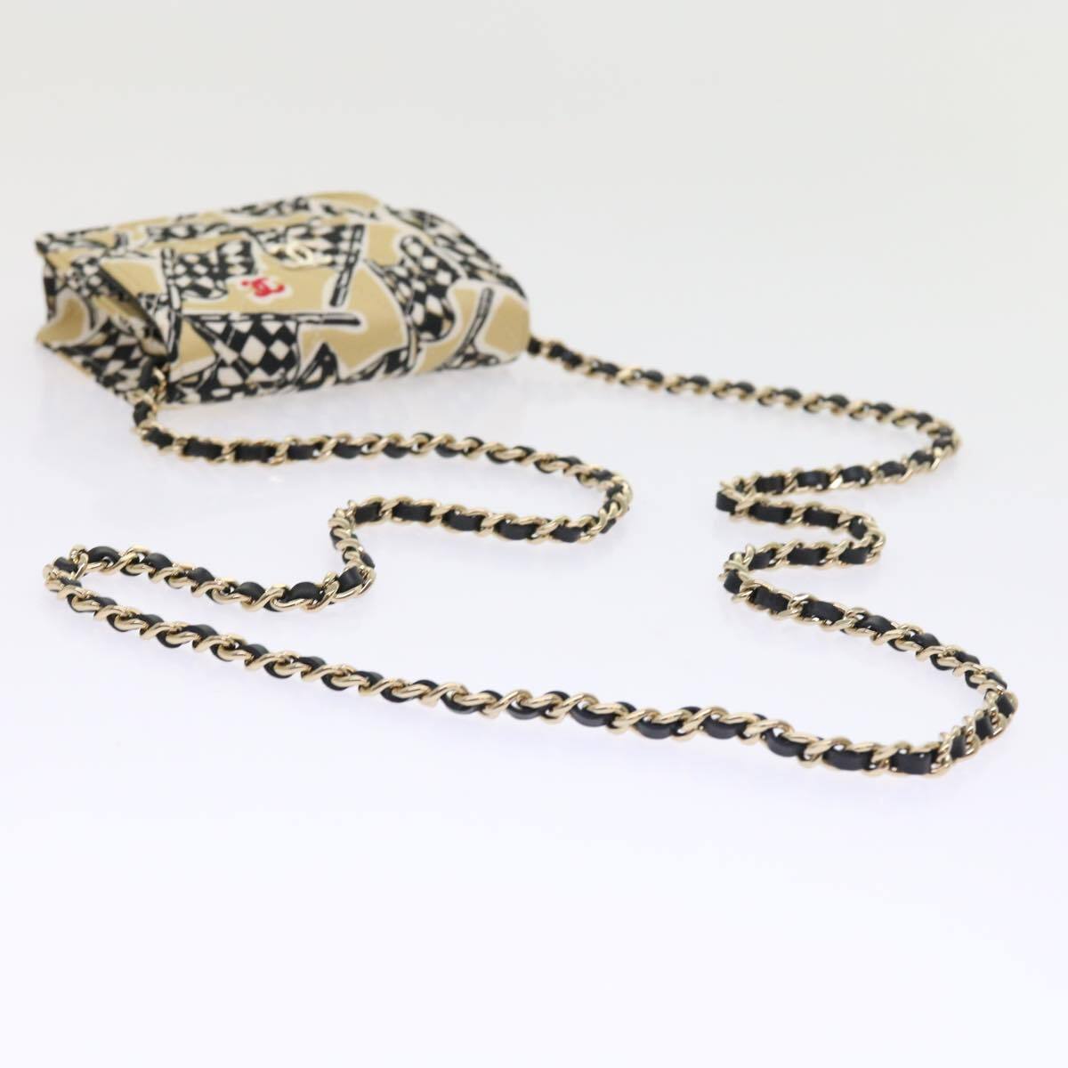 Chanel Flap Card Holder on Chain Quilted Printed Canvas, BEIGE, CANVAS, Shoulder bag