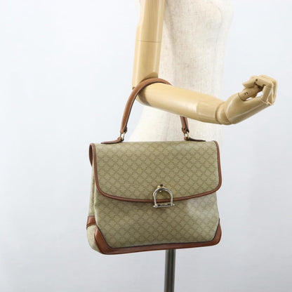 Celine Vintage Macadam Handbag Canvas and Leather, BEIGE, CANVAS, Handbag