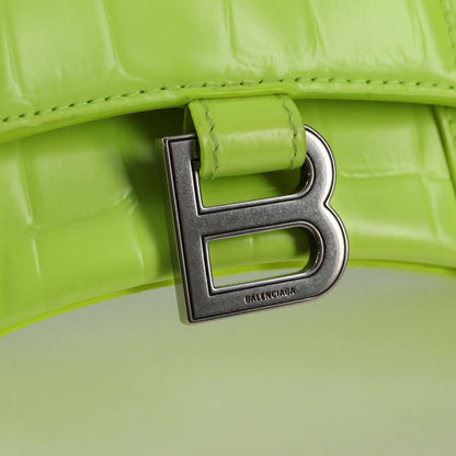 Balenciaga Hourglass Top Handle Bag Leather, GREEN, LEATHER, Handbag