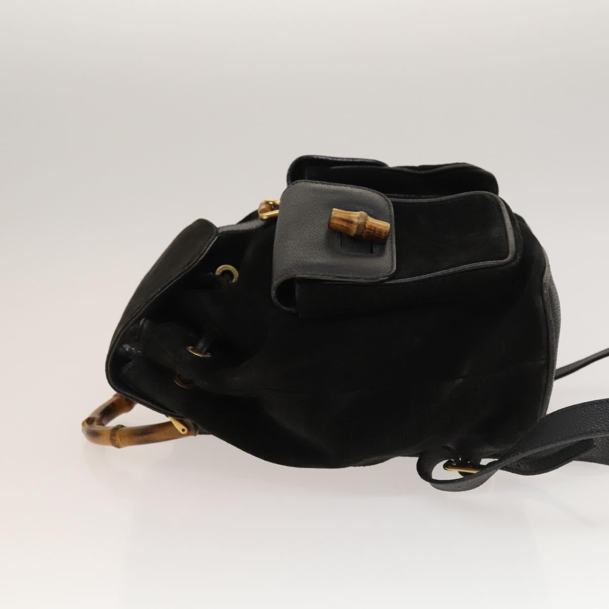 Gucci Vintage Bamboo Backpack Suede, BLACK, SUEDE, Backpack