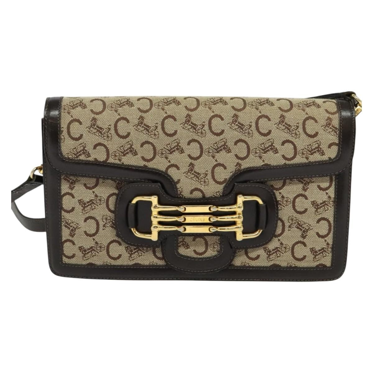 Celine C Sulky Shoulder bag Canvas and Leather, BROWN, CANVAS, Shoulder bag