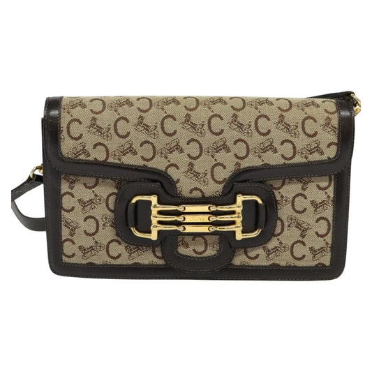 Celine C Sulky Shoulder bag Canvas and Leather, BROWN, CANVAS, Shoulder bag