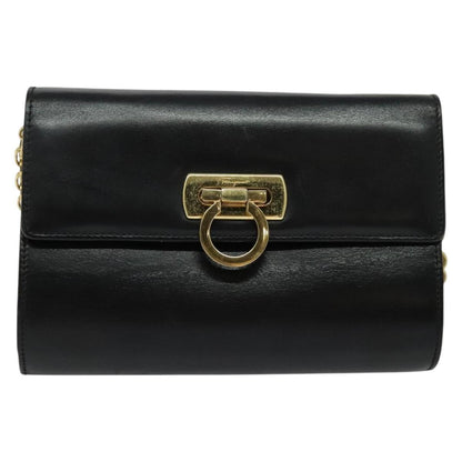 Salvatore Ferragamo Gancini Box Crossbody Bag Leather, BLACK, LEATHER, Shoulder bag